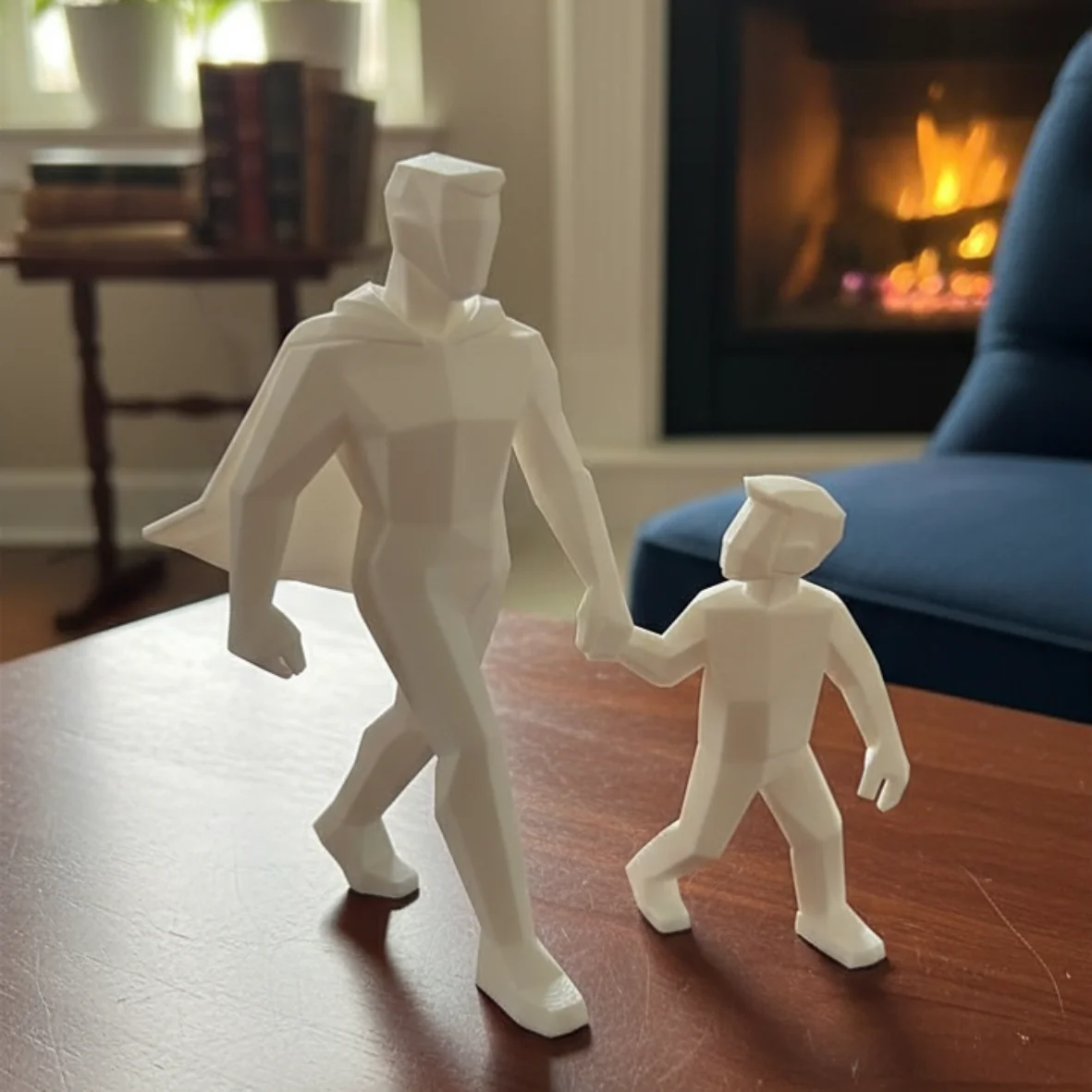 Super Papa beeldje met zoon 15 CM, Zwart