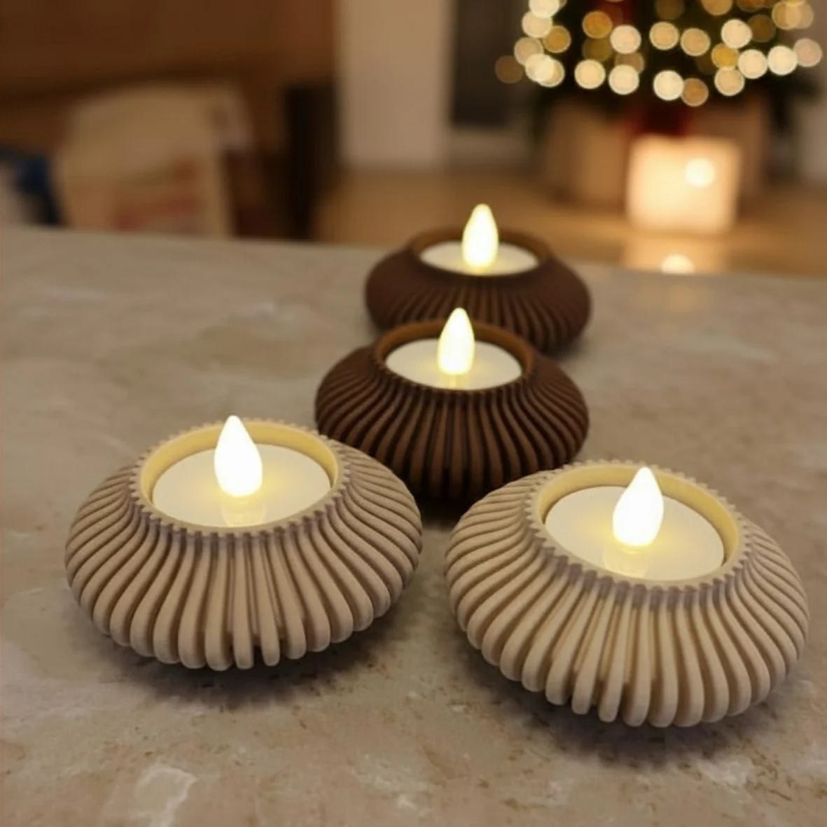 Geribbelde waxinelichthouder met LED-kaarsje - 15 korting 10 x 10 cm 8 - 005