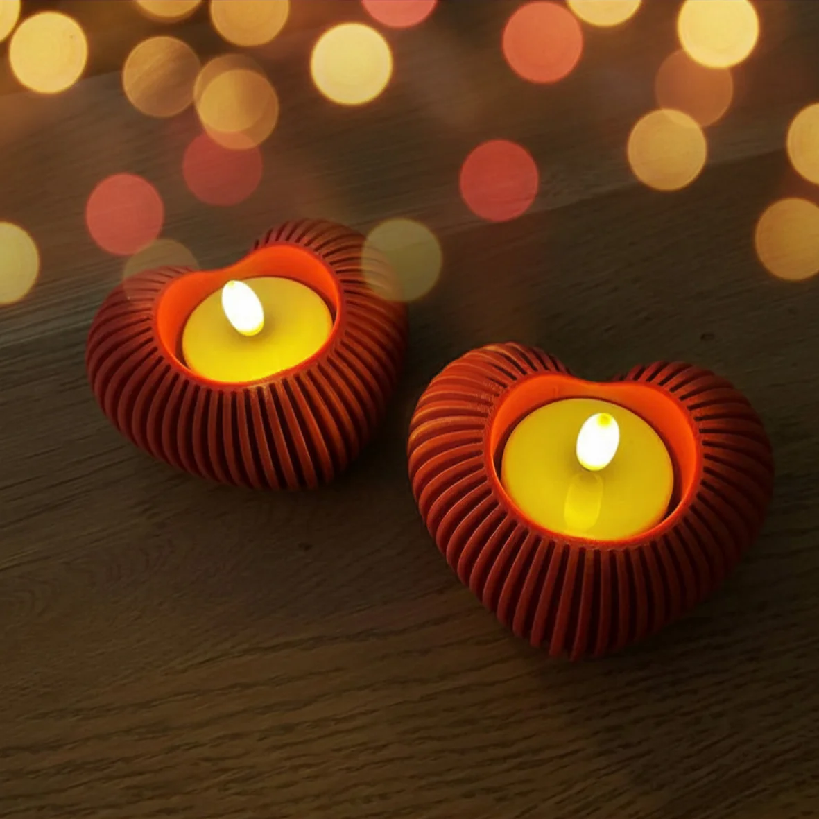 Hartvormige lichtdecoratie set - Kaarsjes rood deco - 0038