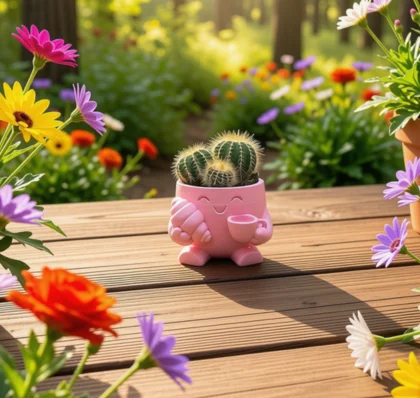 Roze Happy Pot bloempotje met een cactus