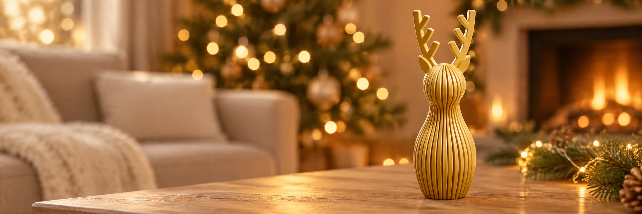 Gouden rendier in een warme kerstsetting