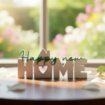 Happy New Home tekstdecoratie - 15 korting 10 x 10 cm 28 - 0075