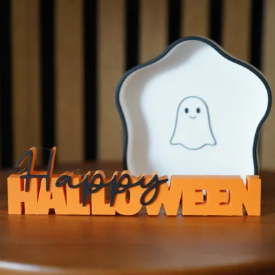 Happy Halloween woordbeeld met spookschaaltje - 89d50faac1d33d85 - 00106