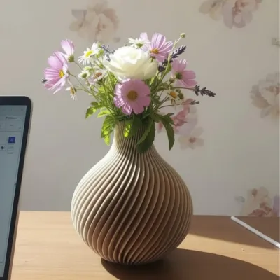 Ronde geribbelde vaas 20 cm - Spiral vase 2 deco - 0046