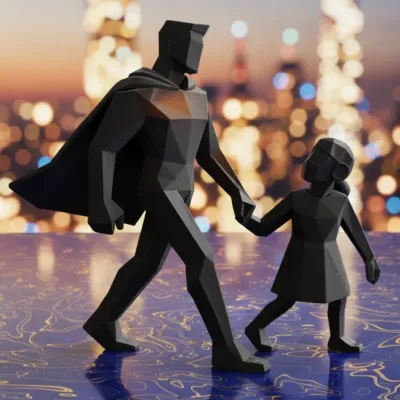 Super Papa beeldje met dochter - Vader en dochter deco - 0072